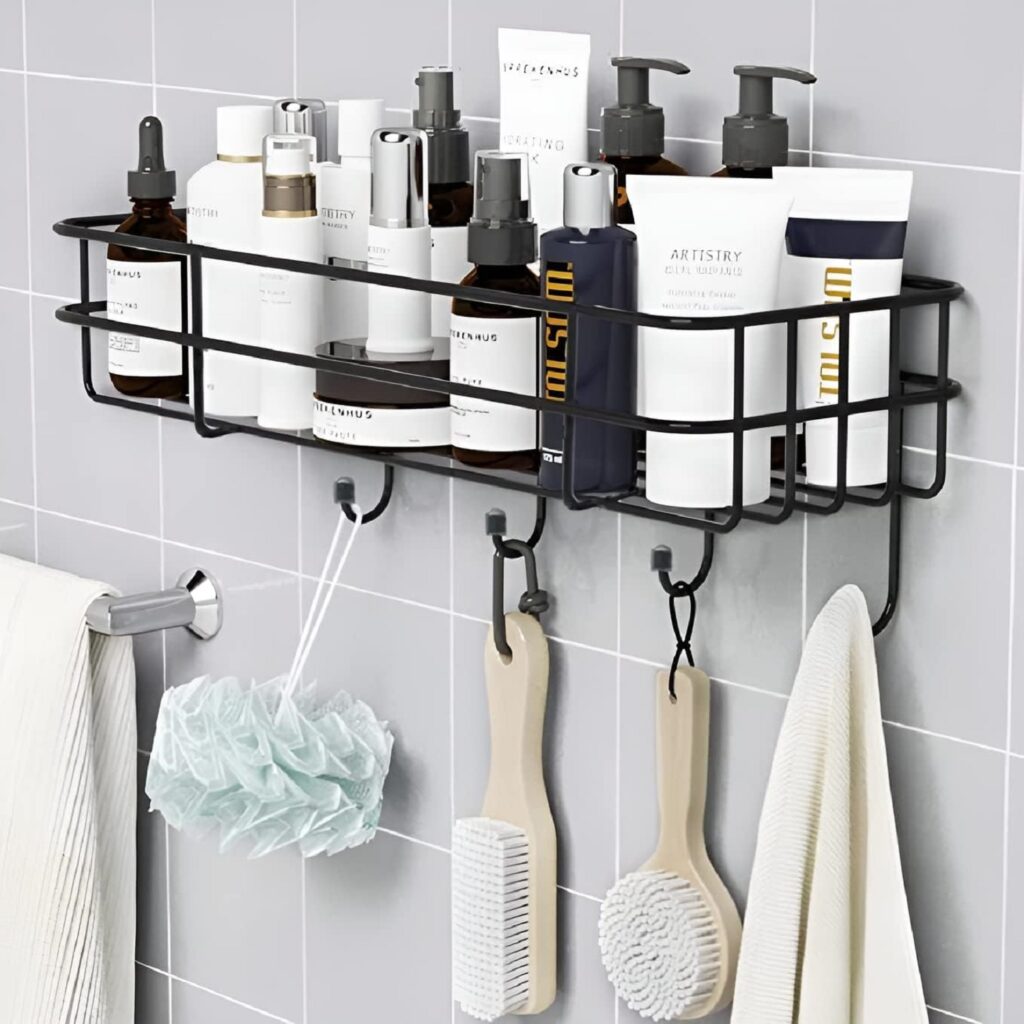 Multipurpose Bathroom Shelf with Hooks/Towel Holder/Rack/Bathroom Accessories